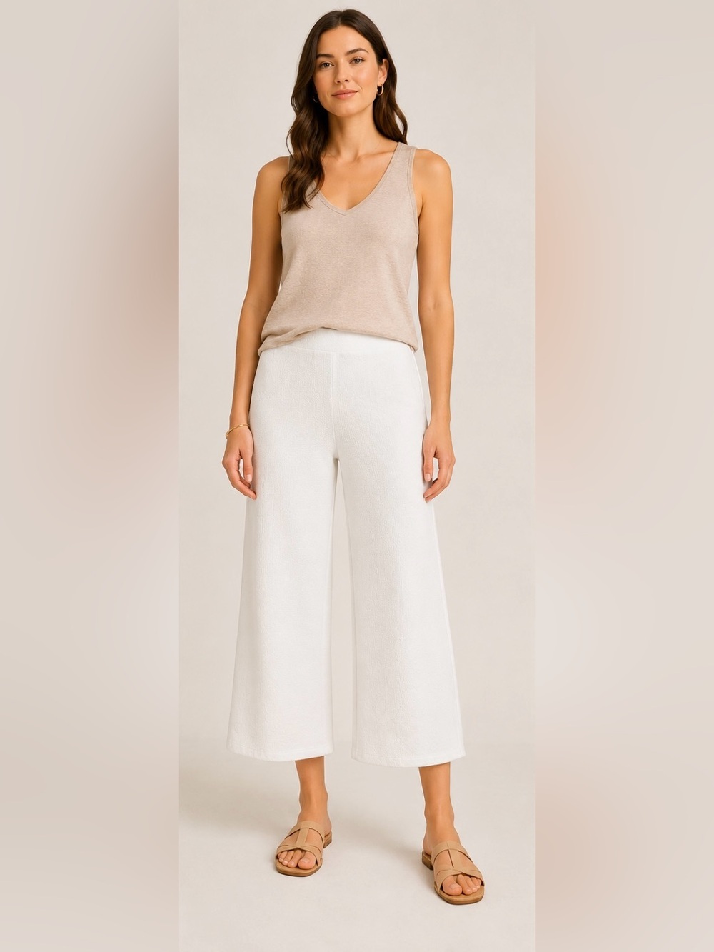 Joie White Textured Wide Leg Crop Pants Pull On Stretch Resort Coastal Chic |L